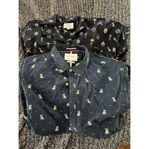 Lot Of 2 XL Short Sleeve Button Down Lucky / Denim & Flower w/ All Over Frenchie